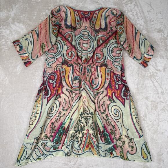 Johnny Was Silk Tunic Top Women's Size S Colorful Abstract Floral Boho Whimsical - Picture 5 of 9